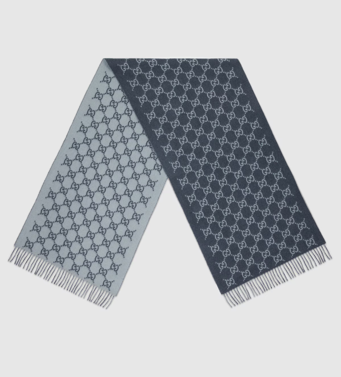 Bonnet et Ăcharpe en jacquard de cachemire GG bleu marine et bleu clair