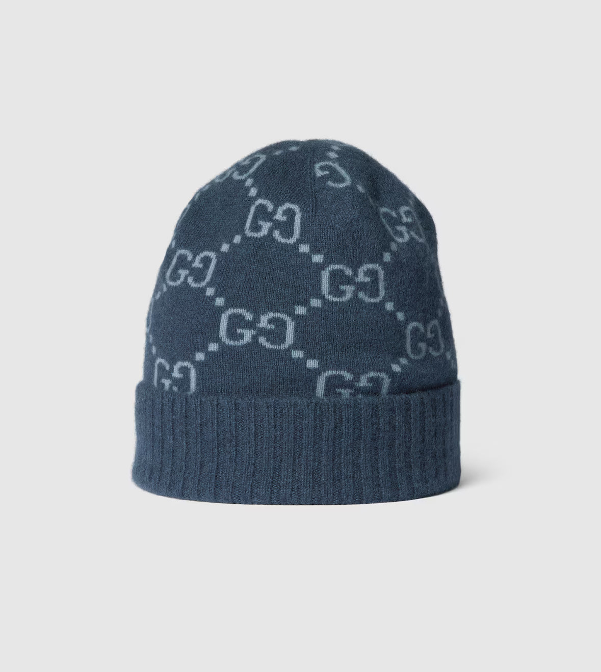 Bonnet et Ăcharpe en jacquard de cachemire GG bleu marine et bleu clair