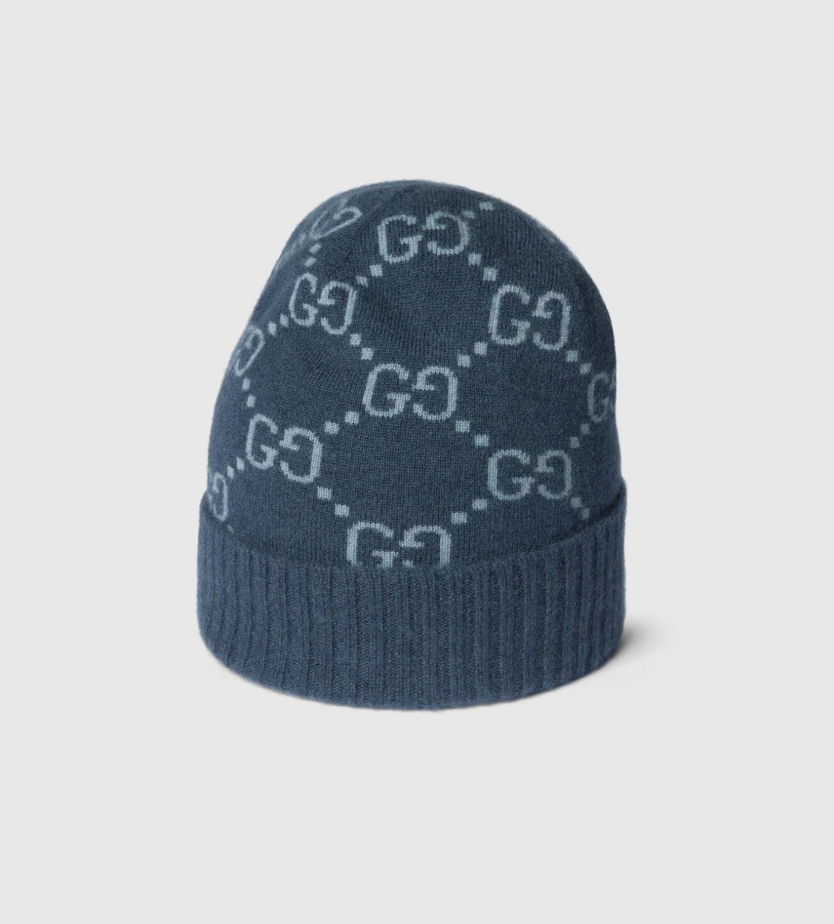 Bonnet et Ăcharpe en jacquard de cachemire GG bleu marine et bleu clair