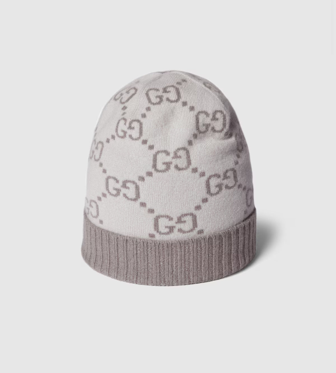 Bonnet et Ăcharpe en jacquard de cachemire GG ivoire et gris clair