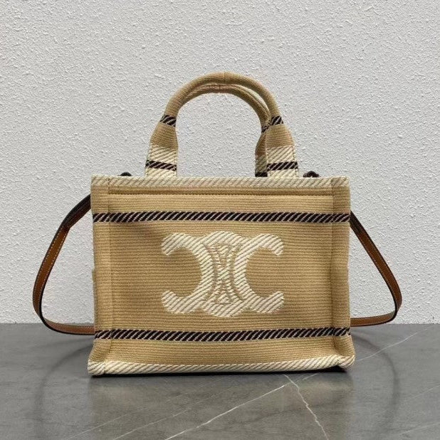 Celine - Small Cabas Thais Striped Textile Beige Noir