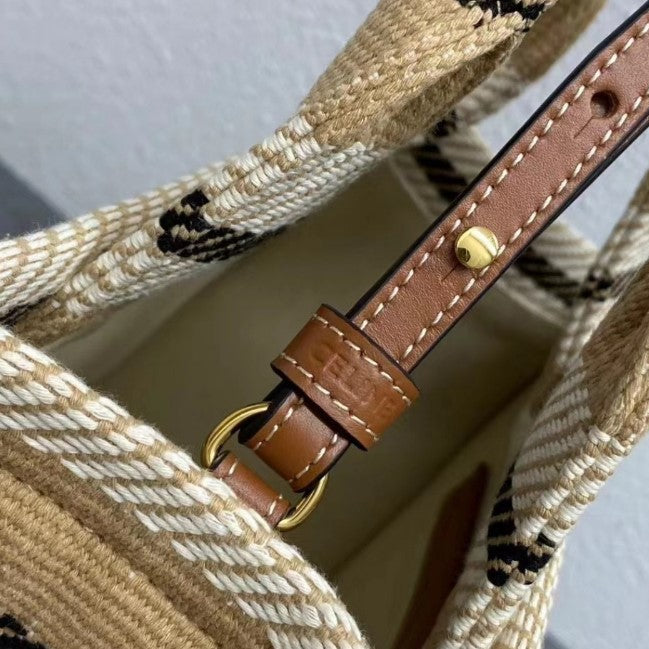Celine - Small Cabas Thais Striped Textile Beige Noir