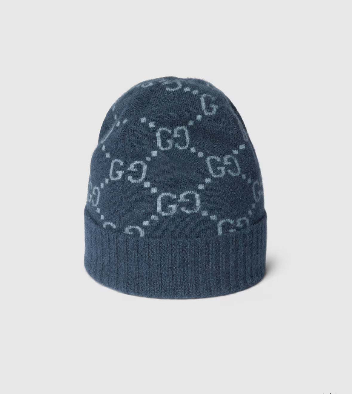 Bonnet et Ăcharpe en jacquard de cachemire GG bleu marine et bleu clair