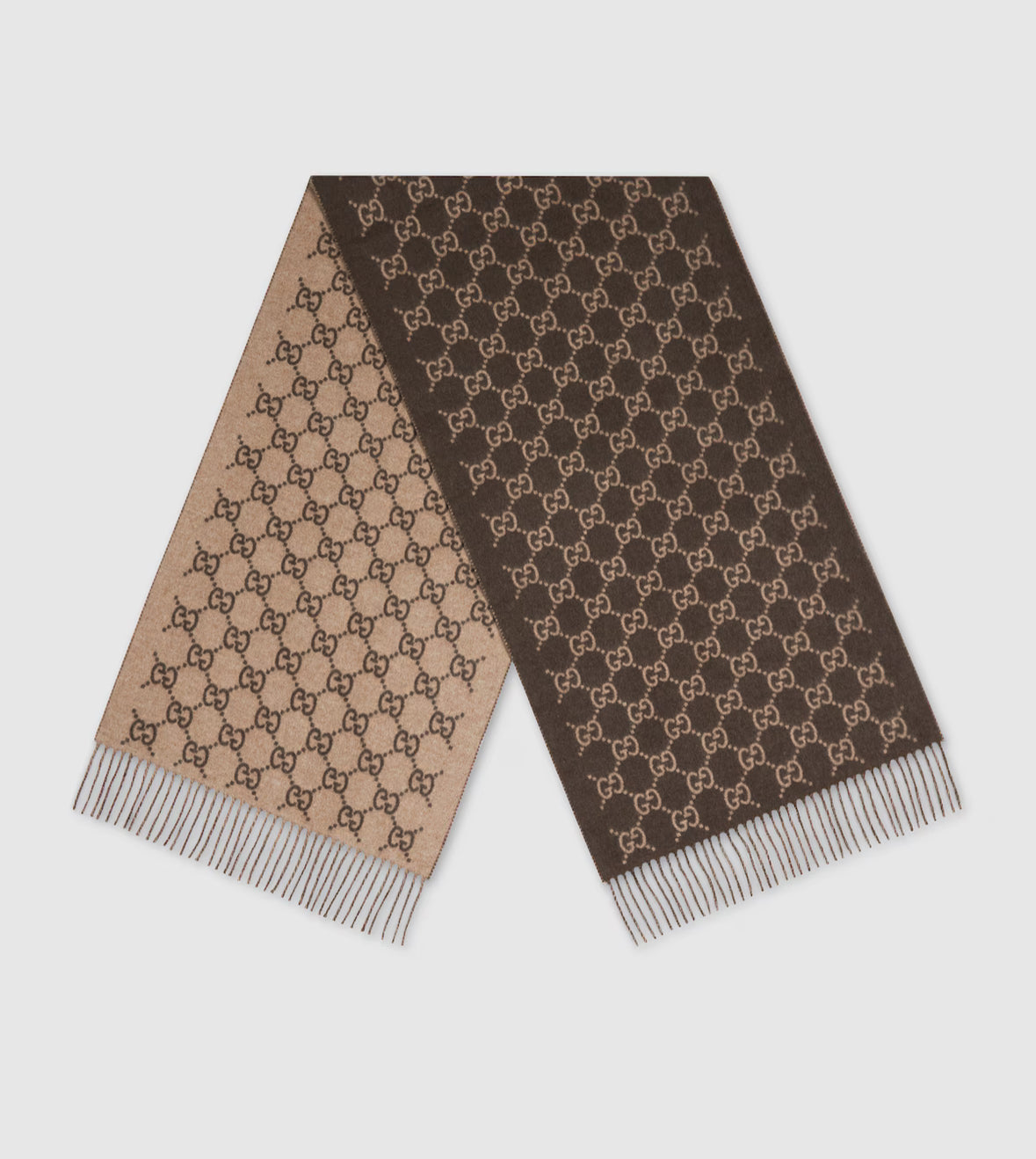Bonnet et Ăcharpe en jacquard de cachemire GG marron et beige