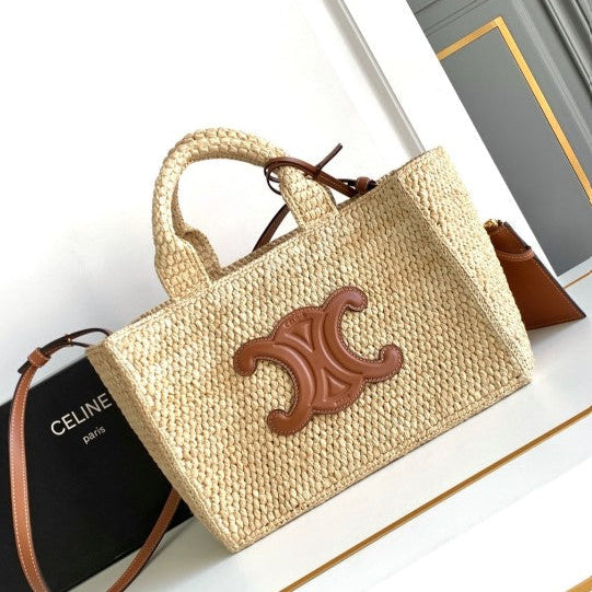C­eli­ne - Small Cabas Thais Raffia Calfskin Top